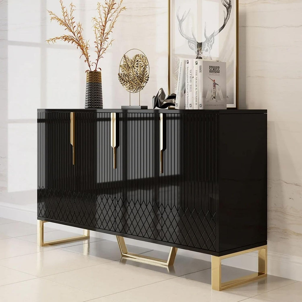 homary Modern 59" Buffet Cabinet Table with 4 Doors & 6 Shelves - Sideboard Cabinet for Dining Room, Kitchen (Black)