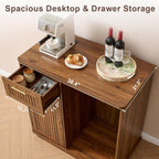 Okvnbjk Mini Fridge Cabinet with Storage & Power Outlet, Walnut | Coffee Bar Cabinet with Fridge Space, Fluted Bar Cabinet for Living Room, Dining Room, Dorm