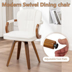 Swivel Dining Chairs Mid Century Modern White Faux Leather Upholstered Kitchen Chairs with Bentwood Frame Armrests Side Chairs,Comfortable Ergonomic Wood Accent Chair No Wheels,1PCS