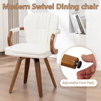 Swivel Dining Chairs Set of 4 Mid Century Modern White Faux Leather Upholstered Kitchen Chairs with Bentwood Frame Armrests Side Chairs,Comfortable Ergonomic Wood Accent Chair No Wheels