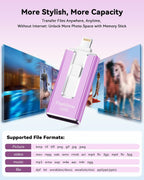 MFi Certified 256GB Flash Drive for iPhone, 3 in 1 Type-C USB Memory Stick Thumb Drive for Photos Videos, High Speed External Memory Storage Photo Stick for iPhone iPad Android PC (Purple)