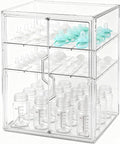 Baby Bottle Organizer, 3-Tier Bottle Storage for Countertop with Double Magnetic Doors, Clear Plastic Bottle Station Organizer Mom Gifts with 2 Dividers for Kitchen, Bathroom, Cabinet, Vanity