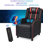 Giantex Gaming Recliner Chair, Adjustable Massage Gaming Chairs for Adults, Ergonomic Comfortable Lounge Leather Sofa w/Footrest, Remote Control & Side Pocket, Racing Style Single Sofa Recliners, Red