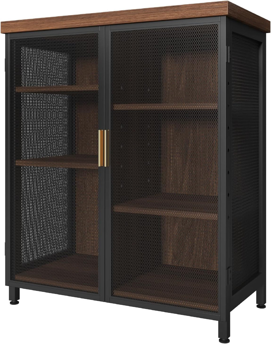 Buffet Cabinet, Metal Mesh Storage Sideboard with Adjustable Shelves, Coffee Bar Cabinet for Dining Room, Kitchen, Living Room, Entryway,Vintage Brown