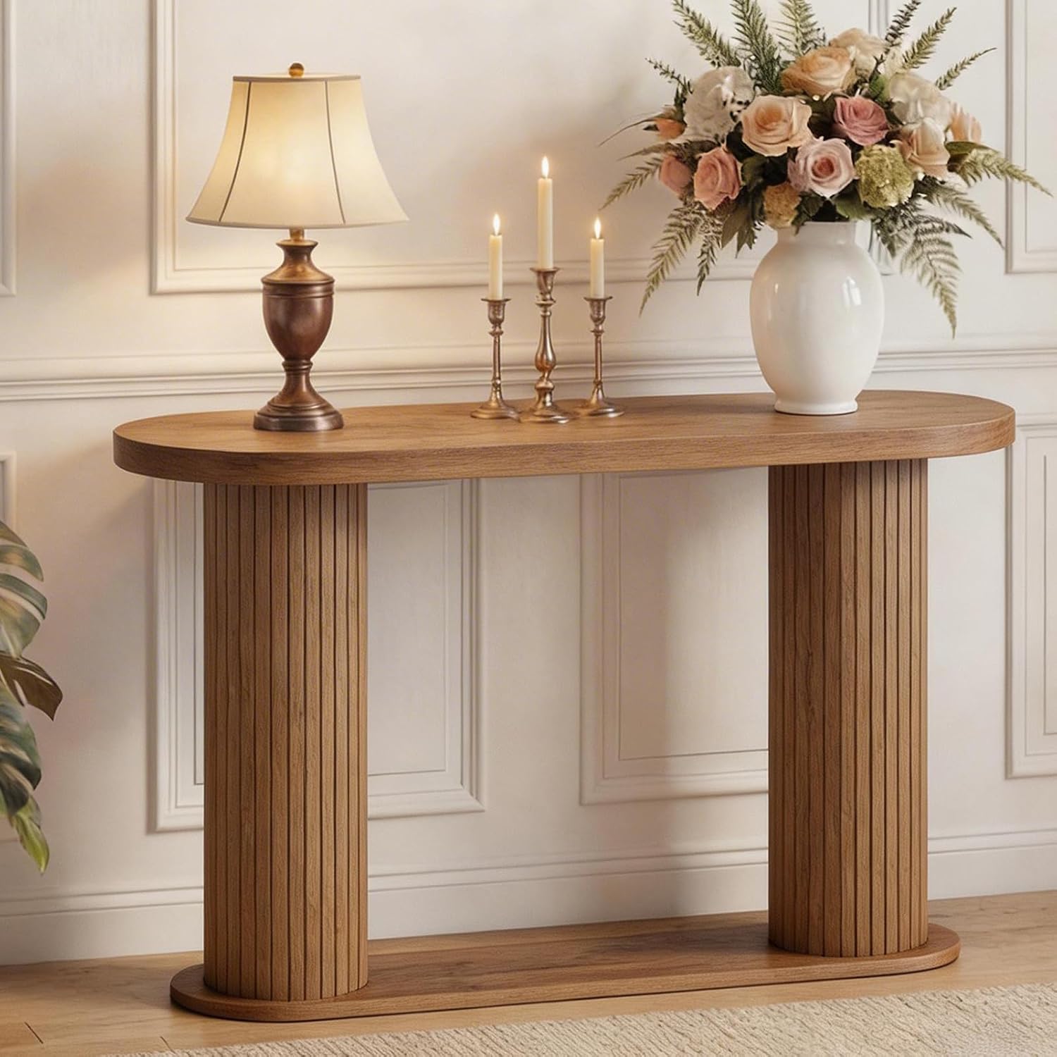 Garvee Fluted Console Table, 42.5 Inch Narrow Wood Entryway Table with Storage Shelf, Sofa Table Behind the Couch, for Hallway, Living Room, Foyer, Entrance, Walnut