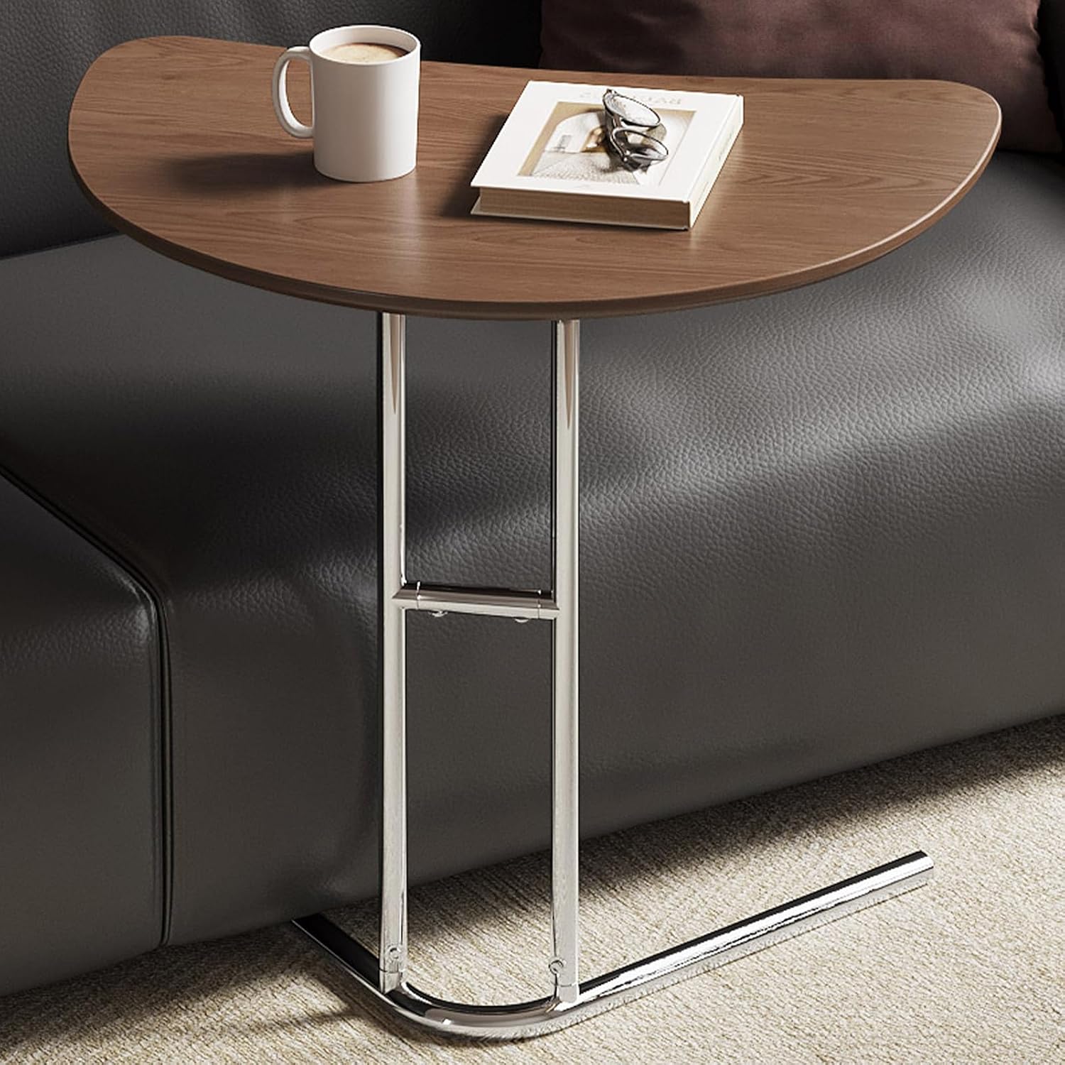 Miuuod C-Shaped End Table,Small Side Table for Couch, Sofa Table with Metal Frame,Laptop Snack Table for Living Room,Bedroom,Home Office,Bedside,Wood