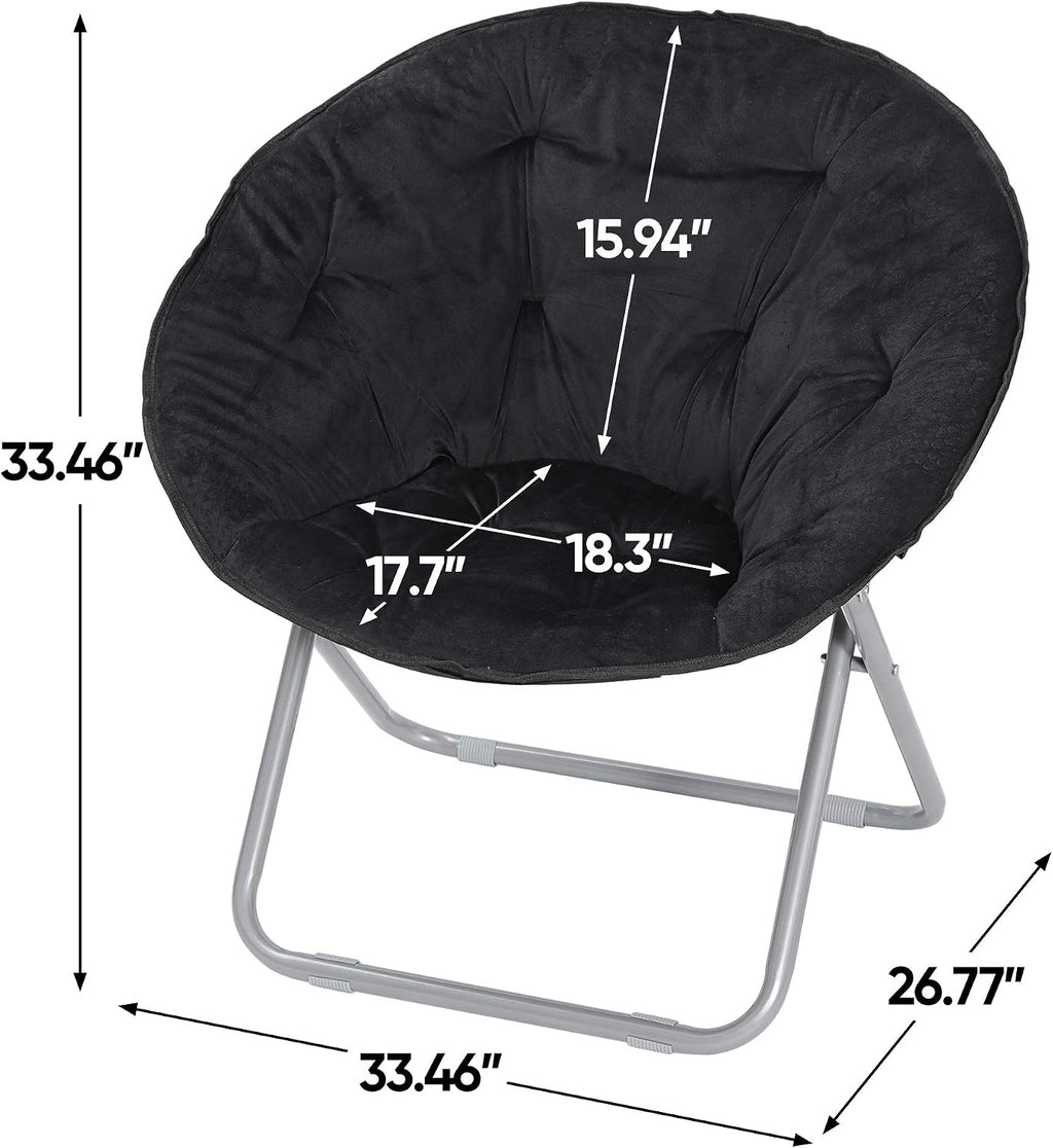Faux-Fur Folding Chair, Moon Chair Soft Lounge Chair for Lounging, Bedroom, Dorm Rooms or Apartments, Black