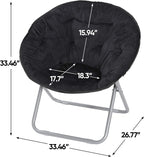 Faux-Fur Folding Chair, Moon Chair Soft Lounge Chair for Lounging, Bedroom, Dorm Rooms or Apartments, Black