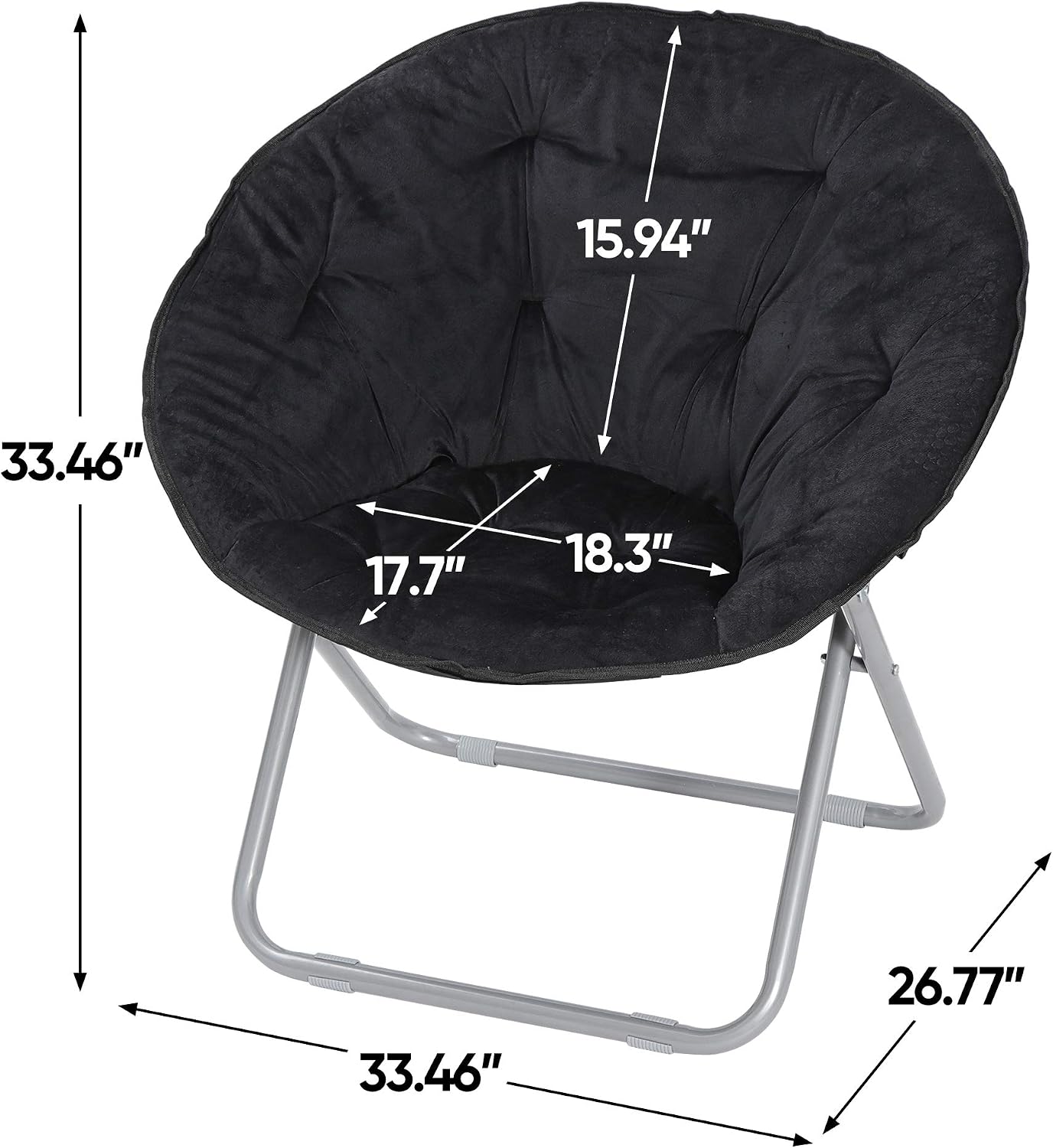 Faux-Fur Folding Chair, Moon Chair Soft Lounge Chair for Lounging, Bedroom, Dorm Rooms or Apartments, Black