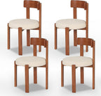 COSTWAY Wooden Dining Chairs Set of 4, Armless Upholstered Kitchen Chairs w/Curved Back & Teddy Fleece Padded Seat, Mid-Century Modern Accent Side Chair for Dining Room & Nooks, Small Space (Brown)