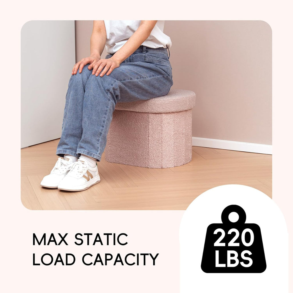 PINPLUS Storage Ottoman Boulce Tufted Oval Small Ottomans for Living Room Foot Rest with Storage, Pink 16.1"x12.2"x12.2" (Pink)