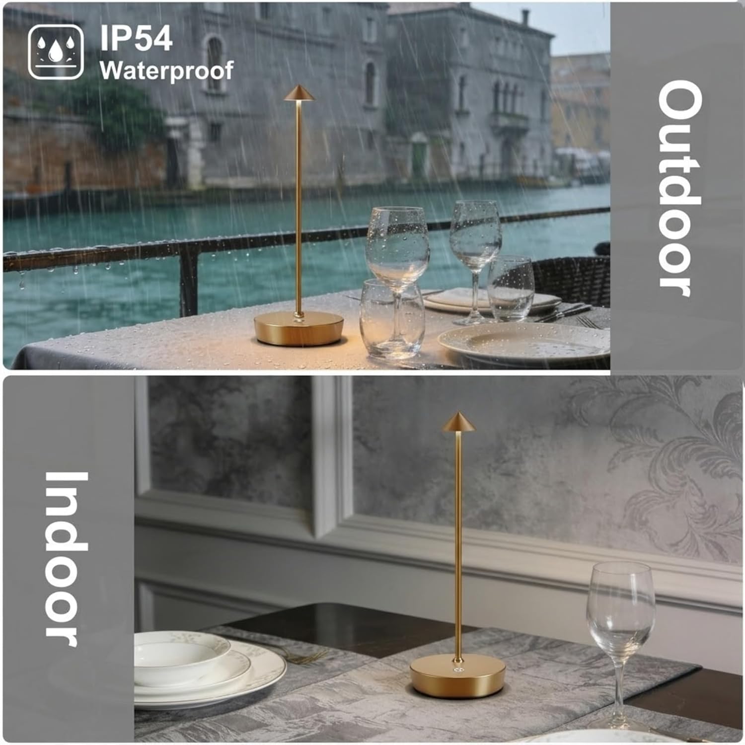 Cordless Table Lamps Rechargeable, 6000mAh Battery Operated LED Table Lamp, Up to 72 Hours Runtime, IP54 Waterproof, 3 Color Dimming for Restaurant, Dining Table & Outdoor, Bronze, Set of 2