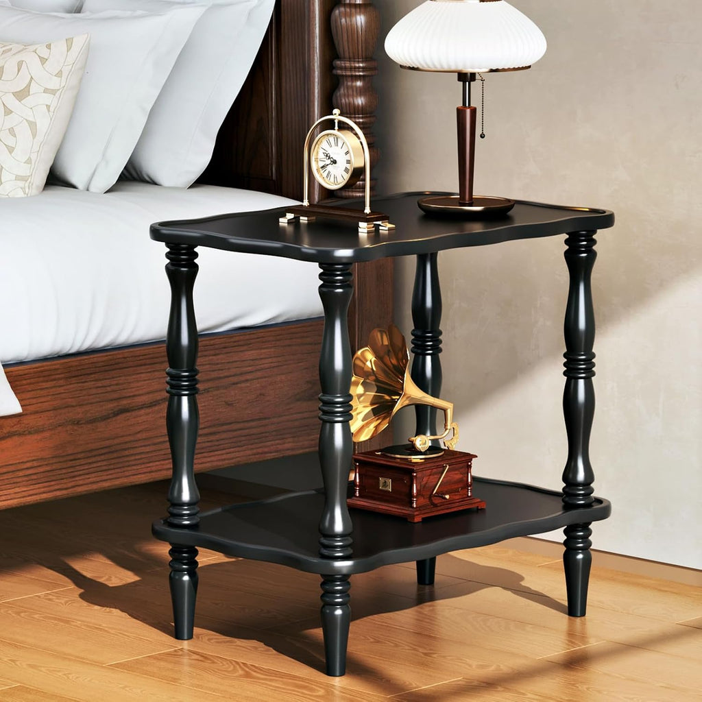 CozyDH Solid Wood End Side Table for Living Room - Small Wooden Nightstand for Bedroom, Black
