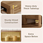 Cyclysio 63" Console Tables for Entryway, Long Console Tables for Living Room, Behind Couch Table, Sturdy Wood Support Farmhouse Entryway Table with 3AC+2USB Charging‌ Station, Natural Oak