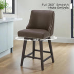 CHITA Counter Height Swivel Bar Stools Set of 3, FSC Certified Upholstered Counter Stools, Modern Swivel Barstools with Wood Legs for Kitchen Island, 26" Seat Height, Faux Leather in Chocolate