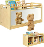 Montessori Shelf with Activity Top and Mirror, Birch Plywood Toy Storage Cabinet, Wooden Toddler Tummy Time Furniture for Home, Daycare Cubbies, Preschool, Playroom, Nursery, Kindergarten