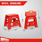 Goldblatt 12.5" Folding Step Stool 2-Pack for Adults and Kids, Lightweight Heavy-Duty Plastic Portable Foldable Stool with Non-Slip Top and Anti-Skid Feet, 300 lbs Capacity, Kitchen & Bathroom, Red