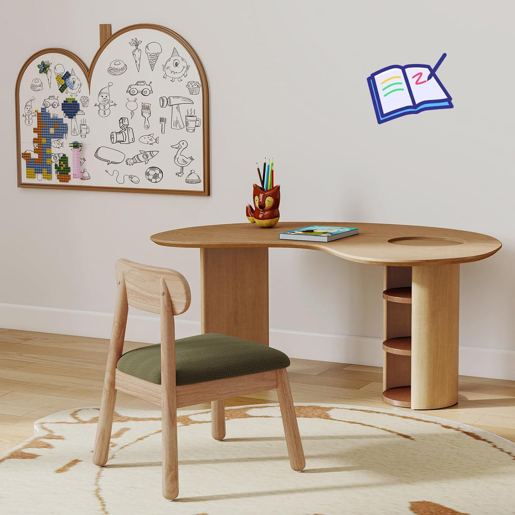 Wood Kid Armchair, Toddler Chairs Ages 1-4, Kid Chair with Solid Wooden Frame, Toddler Armchair Comfy, Upholstered Kids Chair for Playroom, Bedroom, Kindergarten & Preschool, Green