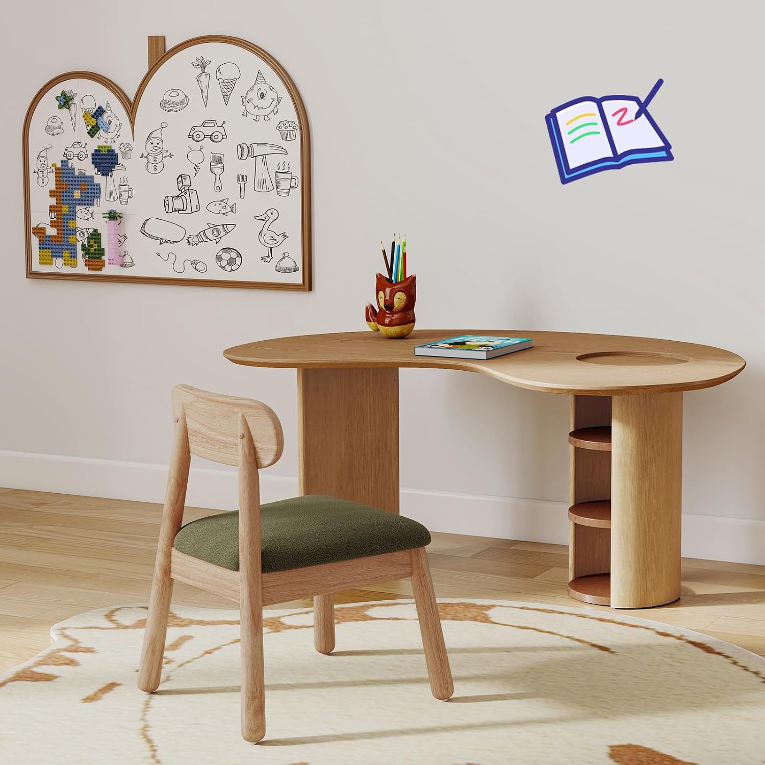 Wood Kid Armchair, Toddler Chairs Ages 1-4, Kid Chair with Solid Wooden Frame, Toddler Armchair Comfy, Upholstered Kids Chair for Playroom, Bedroom, Kindergarten & Preschool, Green
