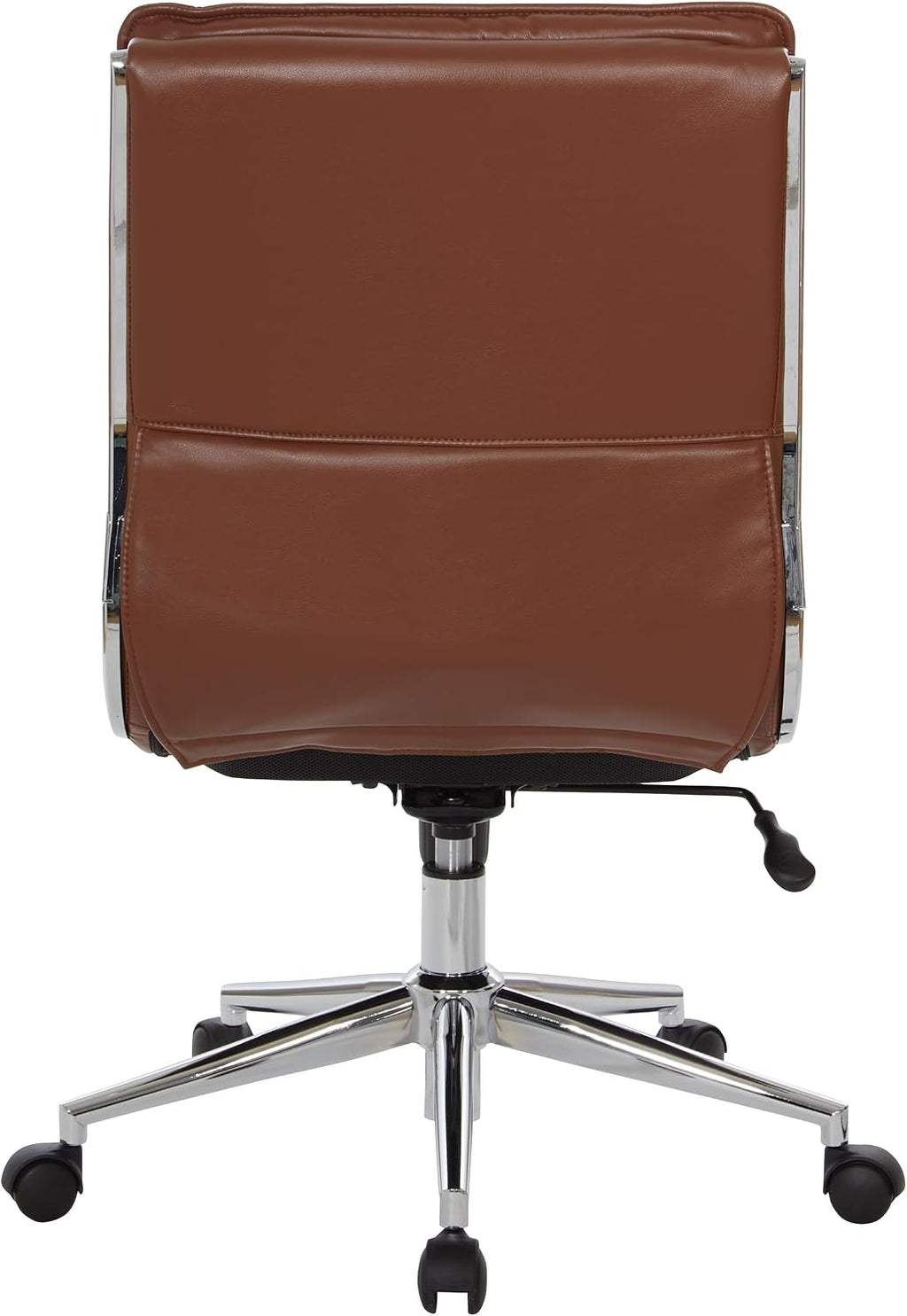 Office Star SPX Professional Ergonomic Ribbed Faux Leather Office Chair with Chrome Base, Mid Back Manager's Chair Without Arms, Saddle Brown