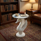 Sculptural Swan Head Side Table, Artistic Animal End Table with Faux Marble Top, Modern Accent Table for Living Room, Unique Home Decor Gift for Housewarming, 19.69" W x 25.5" H