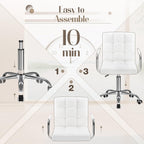 Furmax Vanity Office Chair with Wheels, Makeup PU Leather Executive Chair Modern Adjustable Home Desk Retro Comfortable Work Chair 360 Degree Swivel with Arms (White)