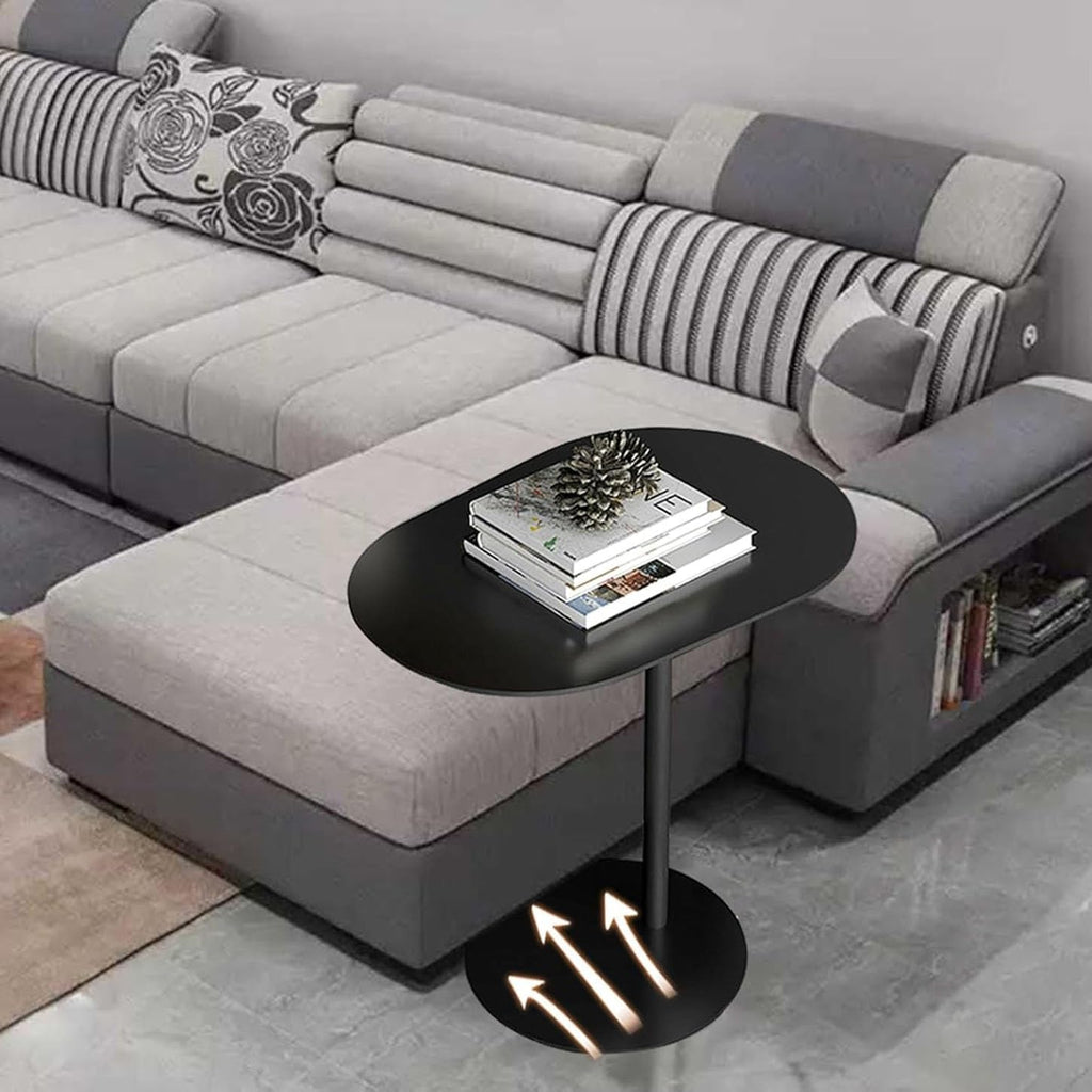 C-Shaped Side Table, Modern Metal End Table for Sofa Couch and Bed, Small Space Coffee Snack Tables, Minimalist Nightstand for Living Room Bedroom Office, White(Black,50x38x60cm)