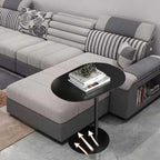 C-Shaped Side Table, Modern Metal End Table for Sofa Couch and Bed, Small Space Coffee Snack Tables, Minimalist Nightstand for Living Room Bedroom Office, White(Black,50x38x60cm)