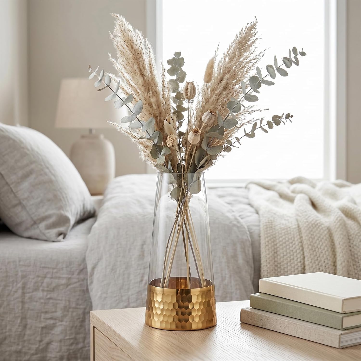 MyGift Glass and Gold Bottom Flower Vases, 10 inch Clear Glass Vases for Table Centerpieces Home Decor
