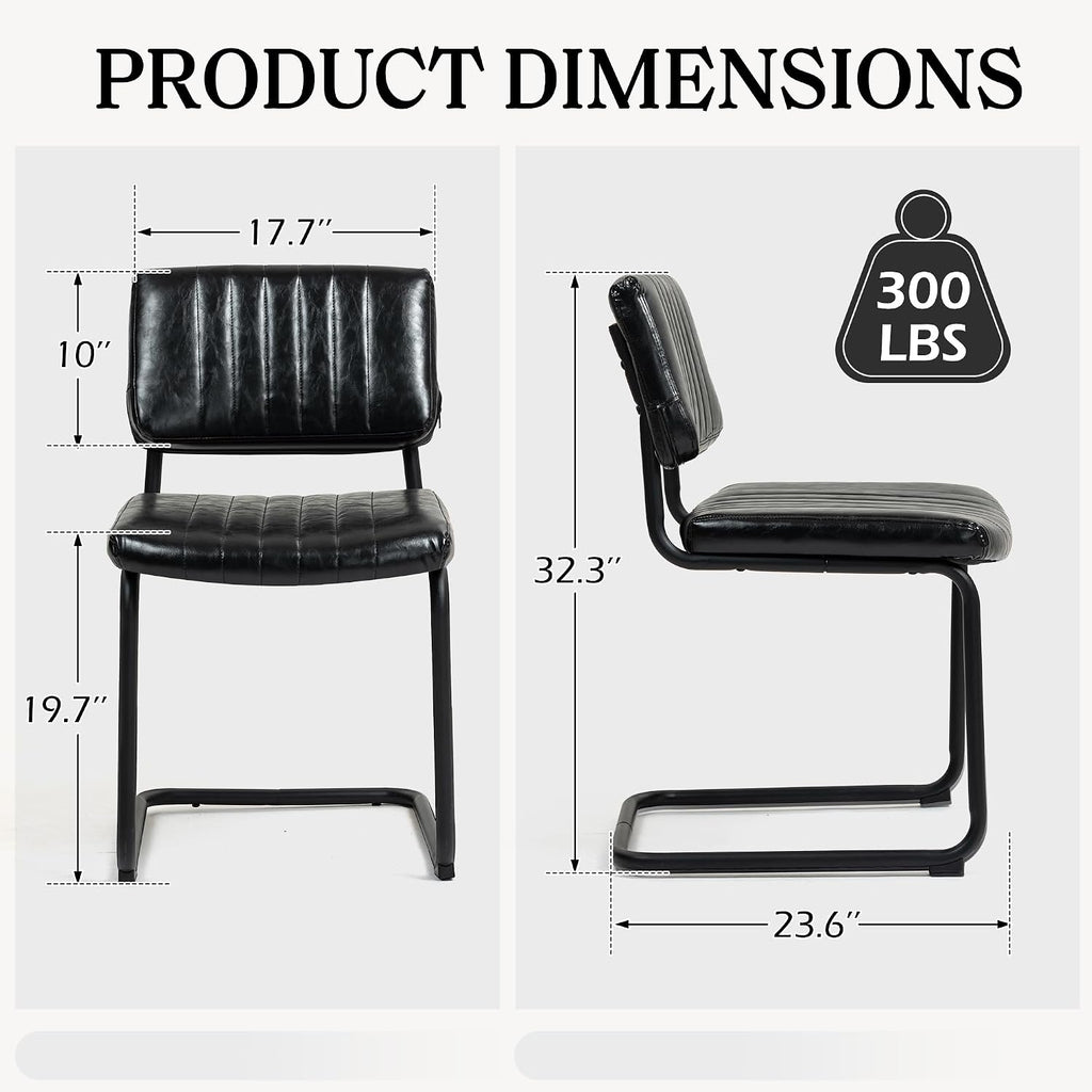 Cantilever Dining Chairs Set of 6, Mid Century Modern Dining Chairs with Black Metal Legs, Upholstered Leather Kitchen Chairs, Armless Cantilever Chair for Kitchen & Living Room, Black
