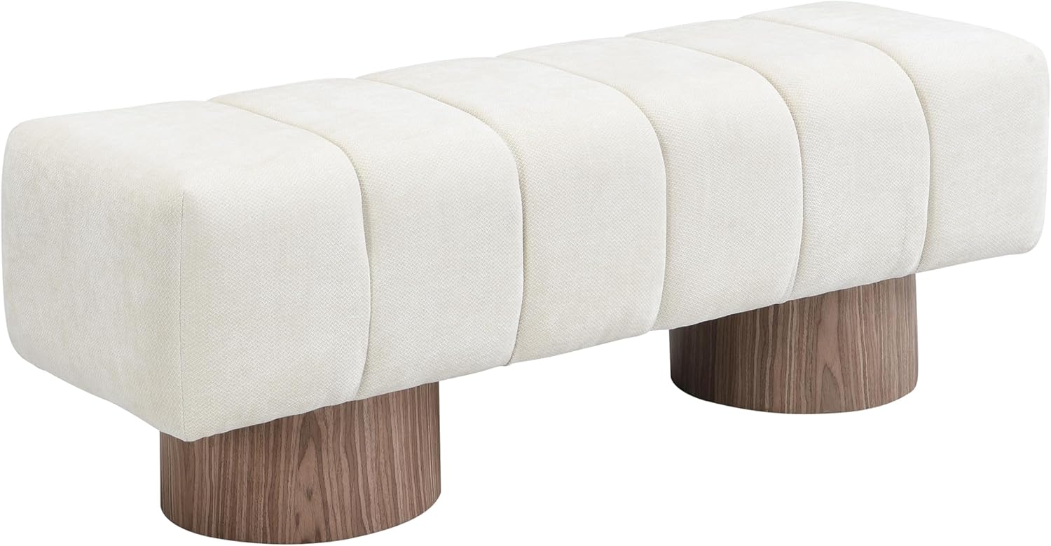 Christopher Knight Home Manila 50" Chenille Fabric Dining Bench for 2 People, Upholstery Ottoman Bench, End of Bed Footstool, Living Room Sofa Extra Seat/Footrest, No Assembly Needed, Light Beige