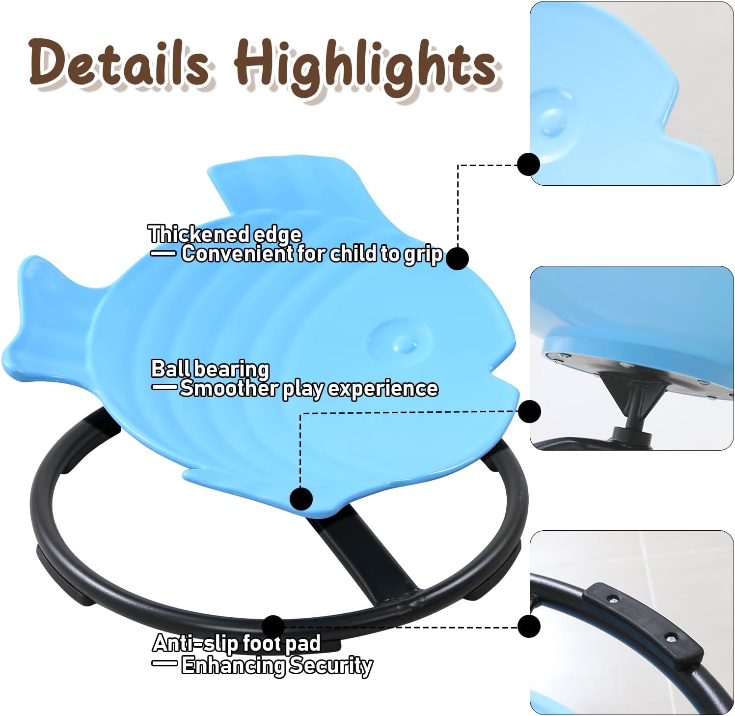 Sensory Spinning Chair for Kids with Autism & ADHD, Swivel Chair for Indoor/Outdoor Use, Sit and Spin Toys, Fish-Shaped Sensory Chairs for Autistic Children, Training Body Coordination (Blue)