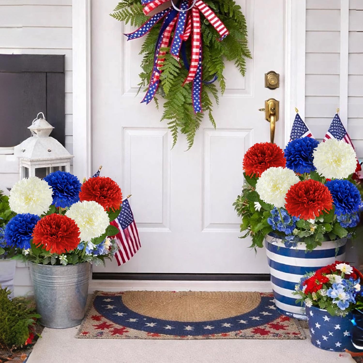 Yunfan 4th of July Decorations Patriotic Decor 12Pcs Artificial Flowers Red White and Blue for Independence Memorial Veterans Labor Fourth of July Home Party Centerpiece Vase