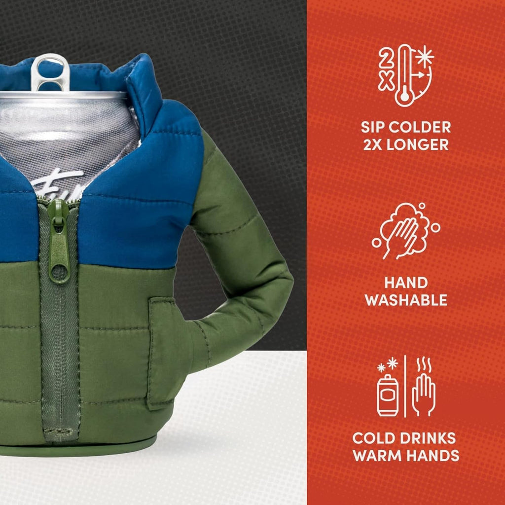 Puffin - The Puffy Jacket - Insulated 12 oz Can Cooler I Beer Bottle & Soda Can Insulator, Keep Drinks and Beverages Cold (Olive Green & Sailor Blue V25)