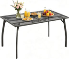 AECOJOY Outdoor Patio Dinning Table for 6, 51"x31" Rectangular Metal Steel Patio Outdoors Tables with 1.73" Umbrella Hole All Weather-Resistant for Lawn Backyard Garden, Porch Dark Grey