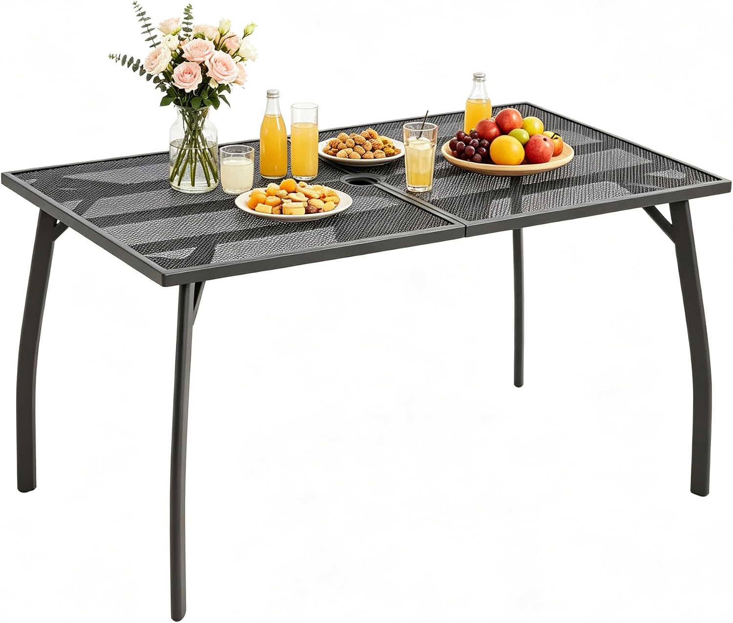 AECOJOY Outdoor Patio Dinning Table for 6, 51"x31" Rectangular Metal Steel Patio Outdoors Tables with 1.73" Umbrella Hole All Weather-Resistant for Lawn Backyard Garden, Porch Dark Grey