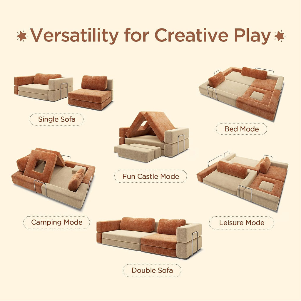 Acanva Modular Kids Play Couch for Playroom Bedroom, Children Sectional Sofa Bed, Toddler Furniture, Convertible Floor Cushion, Mix-Color