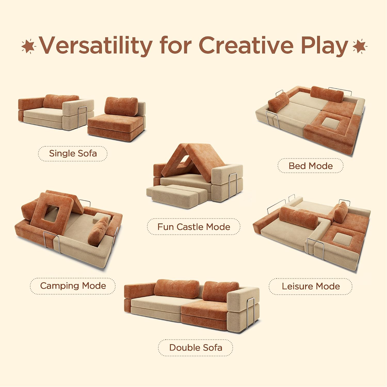 Acanva Modular Kids Play Couch for Playroom Bedroom, Children Sectional Sofa Bed, Toddler Furniture, Convertible Floor Cushion, Mix-Color