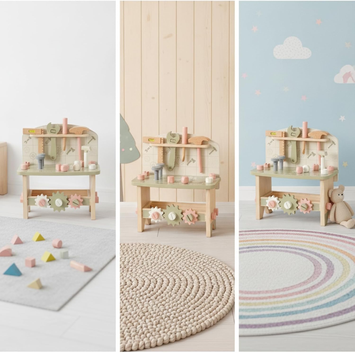 Milageto Wooden Toy Workbench Creative Wooden Tool Bench Compact Children's Tool Bench for Preschoolers
