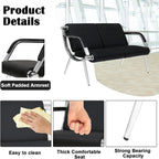 kinbor PU Leather Waiting Room Chairs - 2 Seat Guest Reception Seat Bench with Arms for Airport Hospital Office Salon, Black