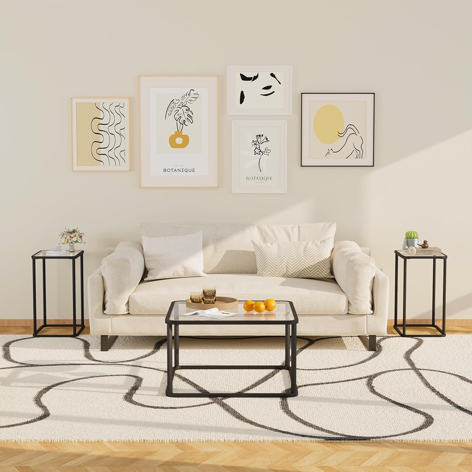 Garden 4 you Glass Side Table, Rectangle End Table with Metal Frame, Modern Bedside Table for Office, Bedroom, Living Room, Study, Small Spaces, Easy Assembly, 15.75 * 11.81 * 20.87 Inches, Black
