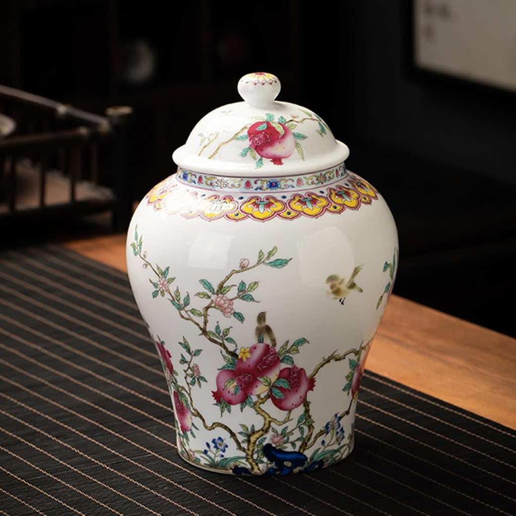 fanquare Porcelain Airtight Canister for Loose Tea Vintage Chinese Ripe Peach Style Ceramic Spice Jar Kitchen Storage Caddy Large Sugar Jar, Vase for Décor | Kitchen Storage Caddy for Loose Tea, Ceramic Spice Jar, Large Sugar Jar, Vase for Décor