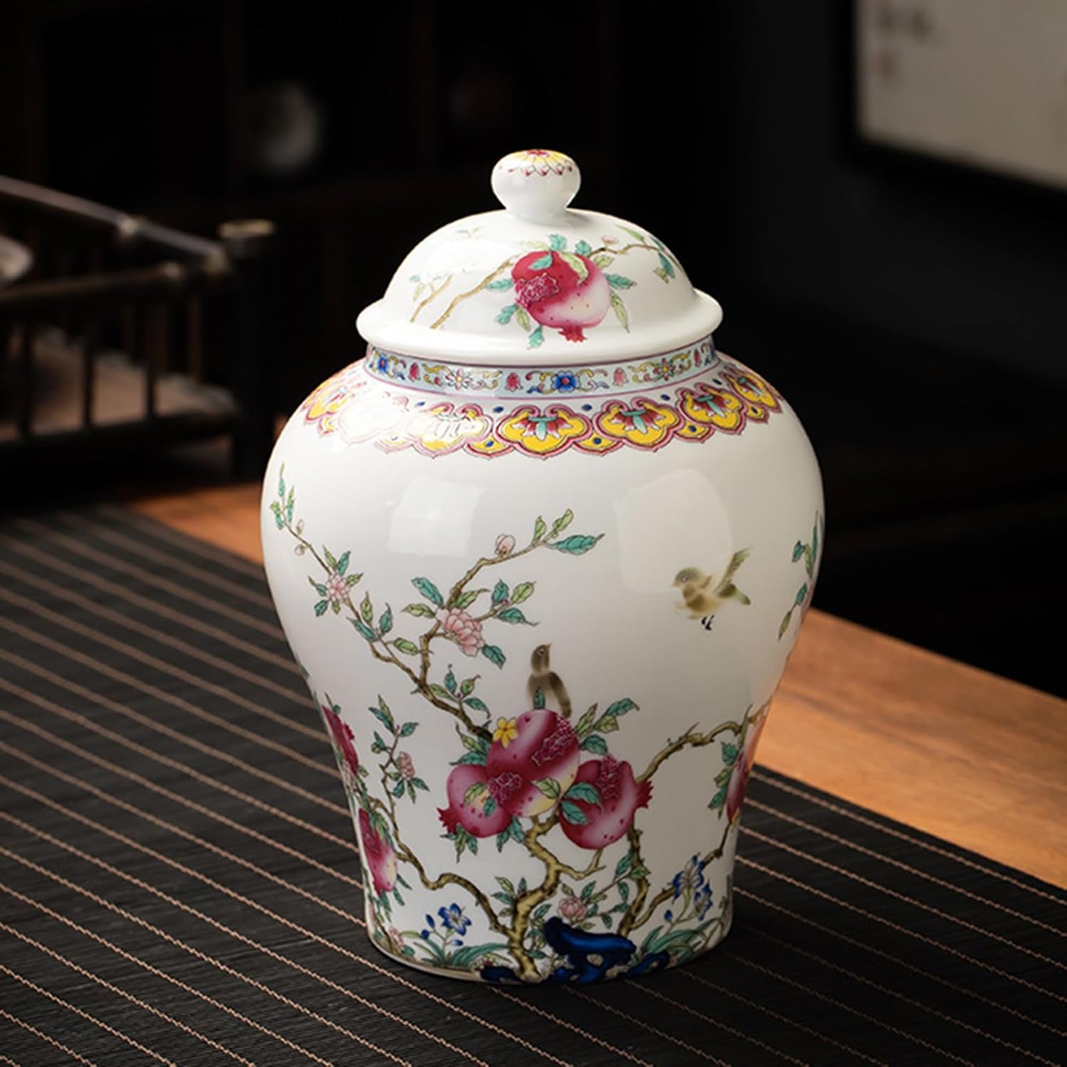 fanquare Porcelain Airtight Canister for Loose Tea Vintage Chinese Ripe Peach Style Ceramic Spice Jar Kitchen Storage Caddy Large Sugar Jar, Vase for Décor | Kitchen Storage Caddy for Loose Tea, Ceramic Spice Jar, Large Sugar Jar, Vase for Décor