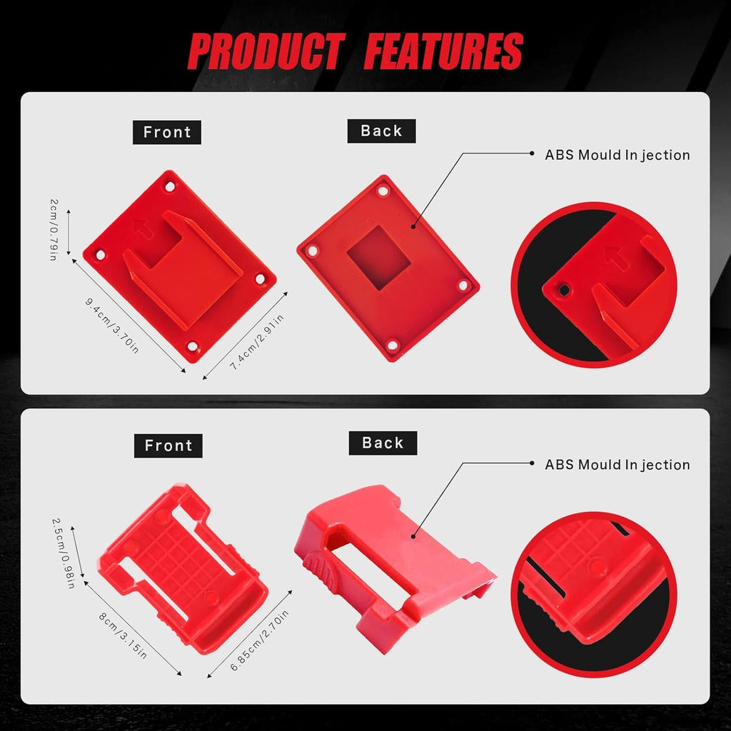 20Pcs Wall Mount Tool Holders and Battery Holder for Milwaukee M18 18V - Heavy Duty Storage Shelf Organizer with Screws, Fits Drill, Saw, Workshop Garage