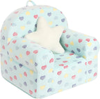MOMCAYWEX Colorful Heart Kids Sofa with Star Throw Pillow, High Back Toddler Chair Glow in The Dark for Boys and Girls, Lake Blue