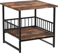 DHMAKER End Table, Industrial Side Table with 2-Tire Storage Shelf, 180LBS Mini Fridge Stand with Adjustable Feet, 24"x24" Wood Night Stand Small Bedside Table for Living Room Bedroom, Brown