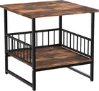 DHMAKER End Table, Industrial Side Table with 2-Tire Storage Shelf, 180LBS Mini Fridge Stand with Adjustable Feet, 24"x24" Wood Night Stand Small Bedside Table for Living Room Bedroom, Brown