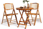 VINGLI Bamboo Folding Chair Table 3 Piece Bistro Set, Foldable Dining Wood Chairs Comfortable Seat for Outdoor & Indoor, Patio, Porch, Wedding, Party, Event, 3 Pack