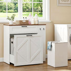 Laundry Hamper Cabinet, Double Laundry Cabinet with Two 11 Gallon Baskets and Drawer, Pull-Out Storage Unit with Adjustable Shelves, Hooks, for Bathroom, Living Room, Kitchen, White and Walnut