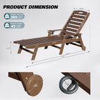 Domi Outdoor Chaise Lounge Chairs Set of 2, HDPE All-Weather Pool Loungers with 5-Position Adjustable Reclining Backrest & Rolling Wheels for Poolside Sunbathing Tanning, Brown